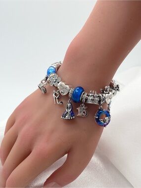 Linx Snake Chain Bracelet with Blue Religious Quinceanera Themed Charms